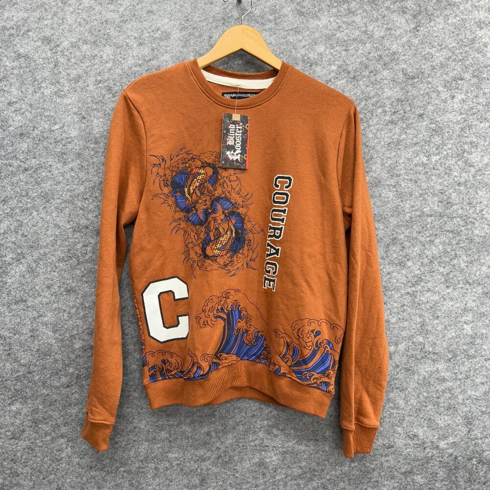 Blind Rooster Men's Rust Courage Graphic Crewneck Sweatshirt Streetwear, S, NEW